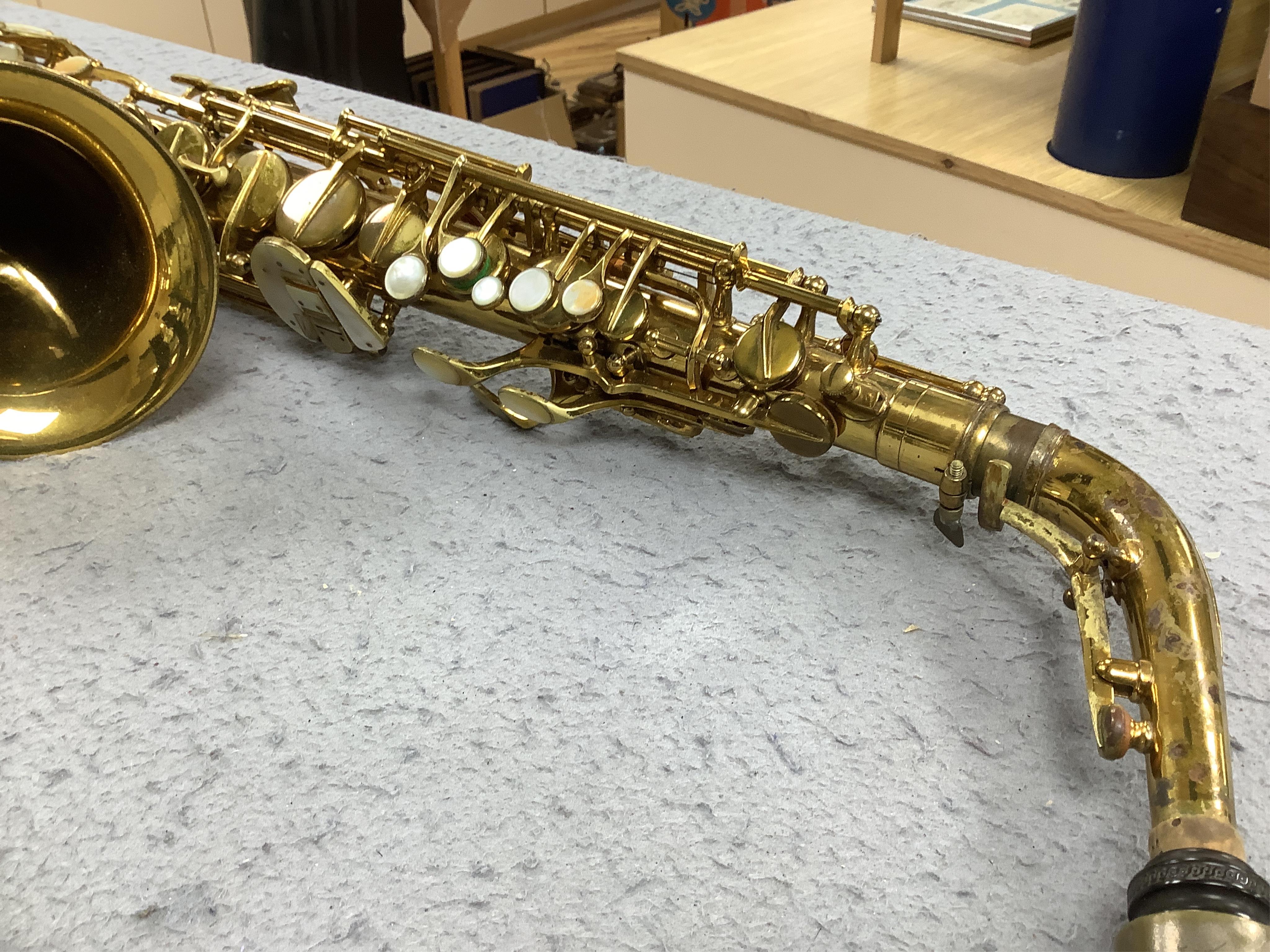 A cased Pennsylvania Special alto saxophone (pads are understood to have been replaced). Condition - fair to good.